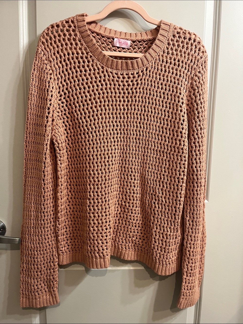 Pink Lily Open-Knit Crewneck Sweater - Dusty Rose